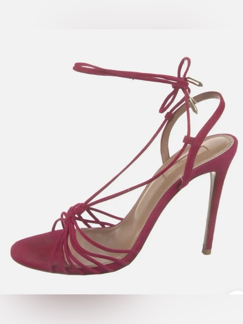 Aquazurra Whisper Sandal 105mm Pink Suede Strappy Sandal Heels size 38EU / 8US